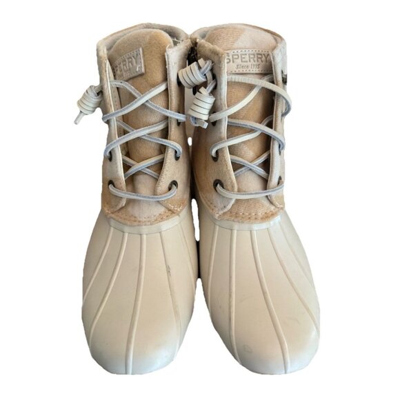 Sperry Women’s‎ Cream & Tan Saltwater Buffalo Check Duck Rain Boots Shoes Sz 7.5 - Picture 3 of 7